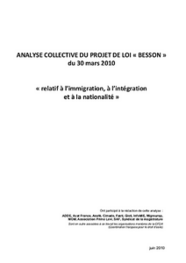 Analyse collective du projet de loi « Besson » du 30 mars 2010 « relatif à l'immigration, à l'intégration et à la nationalité »